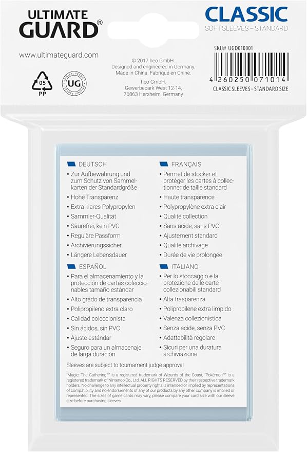Fundas Ultimate Guard Classic Soft Standard Transparentes (100)